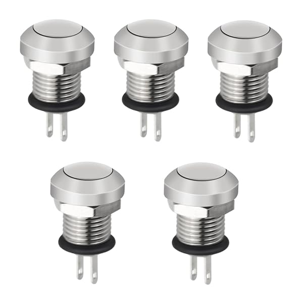 【送料無料】8mm モーメンタリ防水 押しボタンスイッチ 1A 24V 1NO 5個セット 銀メッキボタンとニッケルメッキ銅スイッチ(装着直径8mm)