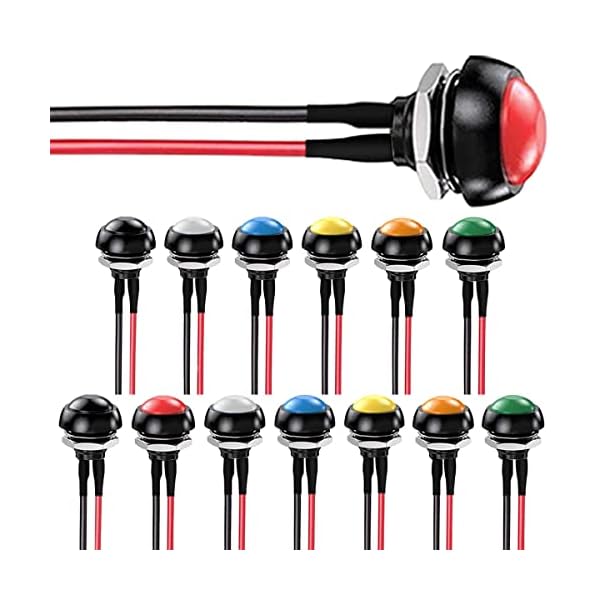 【送料無料】14個 12mm 1A 250V AC 配線済みミニ防水瞬間プッシュボタンミニラウンド ボタン2ピン SPST..