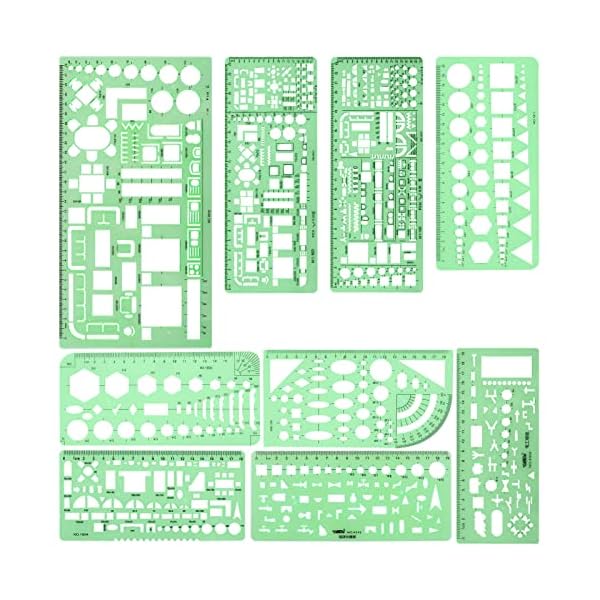 【送料無料】定規 テンプレート 建築士 製図定規セット 設計 家具 給排水 配管 機械記号定規 円 楕円 作図 9枚入り 透明