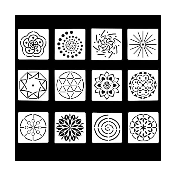 【送料無料】テンプレート 12枚 絵画テンプレート 塗装 ステンシルシート プレート 絵画 文具 DIY 手作り デザイン ステンシル マンダラ 花形 星 花火 六芒星 (曼荼羅12種)