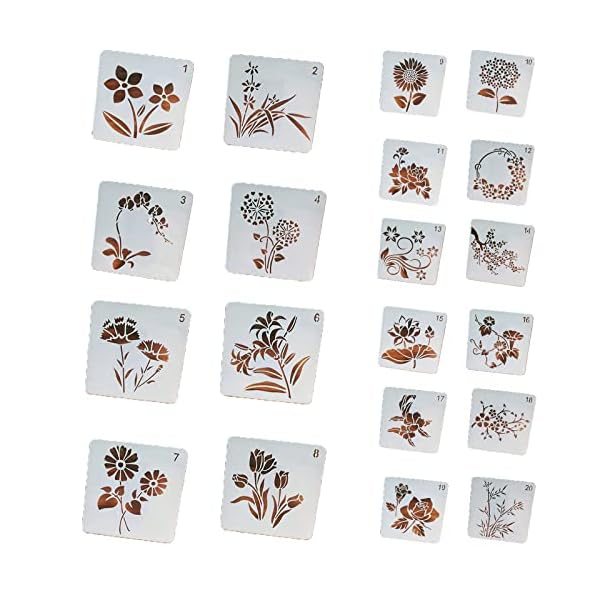 【送料無料】描画テンプレート ステンシルシート 20枚セット 透かし彫り 花柄 模様 再利用可能 ステンシルプレート DIY 手帳用 絵描き道具 各年齢層共通 はがき 手紙 絵図