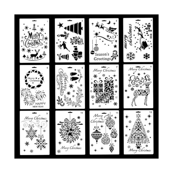 【送料無料】テンプレート 12枚セット クリスマス 描画テンプレート 製図用 絵描き道具 ステンシルシー..