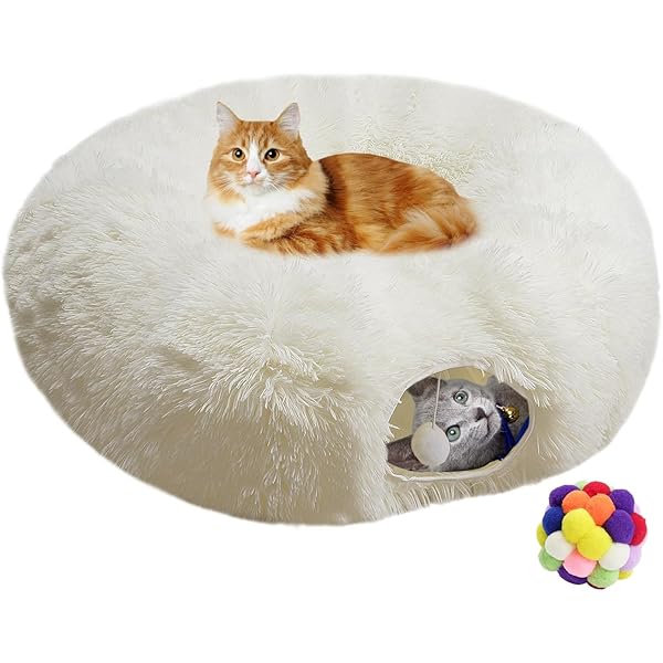 【送料無料】DIY 猫用トンネル、屋内猫のための猫トンネルベッ ド 丸型猫用ベッド 冬用 長絨毛 折 丸型 キャットトンネル 省スペ-ス 猫遊宅 子猫、ウサギ、...