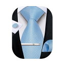 【送料無料】メンズ 高級ネクタイライトブルー格子縞結婚式 ビジネス用 ネクタイ4点セットフォーマル ギフトボックス付き