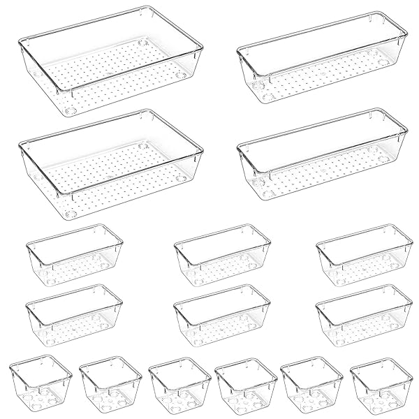 【送料無料】引き出し 仕切り 【16個セット】透明 滑り止め 小物入れ 収納ケース 自由に組合せ 化粧品 文房具 キッチン 収納 冷蔵庫 整理整頓 (16)