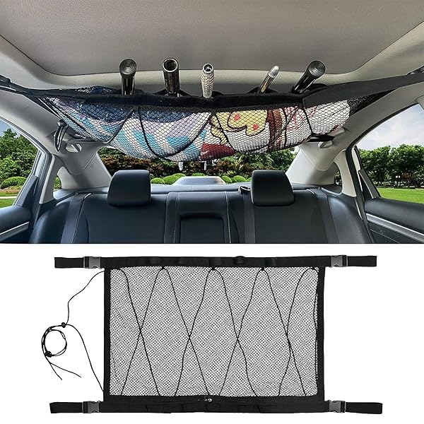 【送料無料】車収納 天井 ルーフネット ルーフボックス 釣り竿ホルダー固定ネット カーゴネット ラゲッジネット 釣り竿車収納 5本収納 (車収納天井ネット)