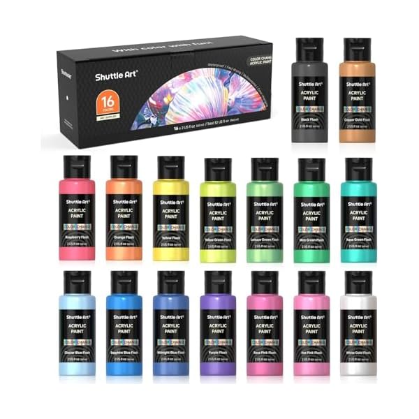 【送料無料】アクリル絵の具 カメレオン色 16色セット 虹色 パールカラー キラキラ イリデッセンス 速乾 防水 耐久 60ml 大容量 伸びがいい イラスト ...
