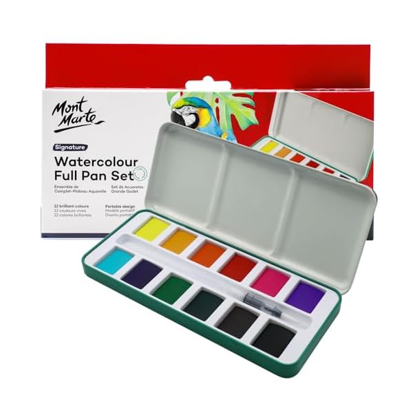 【送料無料】水彩セット フルパン シグネチャー 13個 缶入り 鮮やか マルチカラー 半透明仕上げ ポータブル 水彩セット, 12 ベーシックカラー