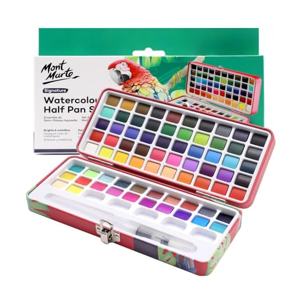 【送料無料】水彩セット フルパン シグネチャー 73点 明るい50色およびメタリック22色半透明仕上げ アーティスト、愛好家、大人に最適