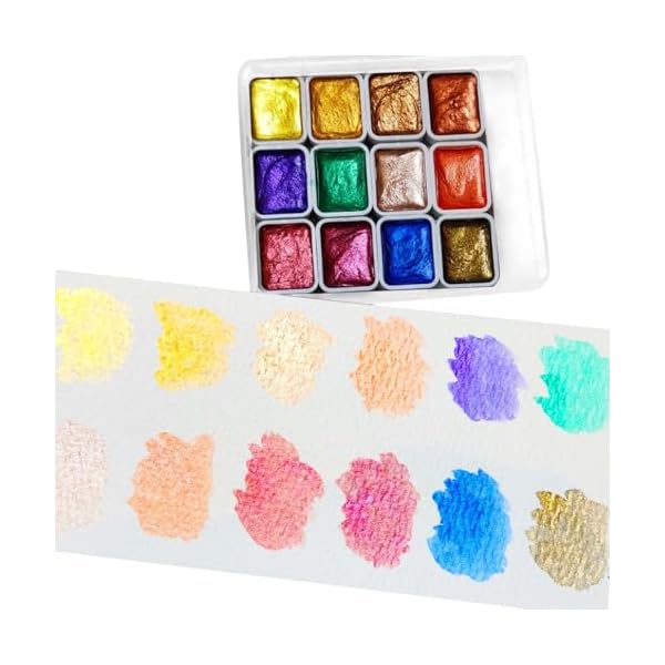 【送料無料】メタリック 水彩画セット 【12色セット】メタリック水彩絵の具 固形水彩絵の具 真珠光沢水彩 絵画用品、メタルグリッター携帯用画材、デッサン愛好家や...