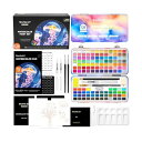 【送料無料】固形水彩 128色セット 固体水彩絵の具 ハーフパン ペイントブラシ 水筆ペン 水彩紙 パレット スケッチ鉛筆付き メタリック 透明 半乾き 溶けや...