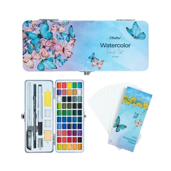 【送料無料】固形水彩 透明 50色 水彩絵の具セット 鮮やか 絵具 画材 塗り絵 旅行 スケッチ 大人 誕生日 クリスマス プレゼント コンパクト 収納ケースと...