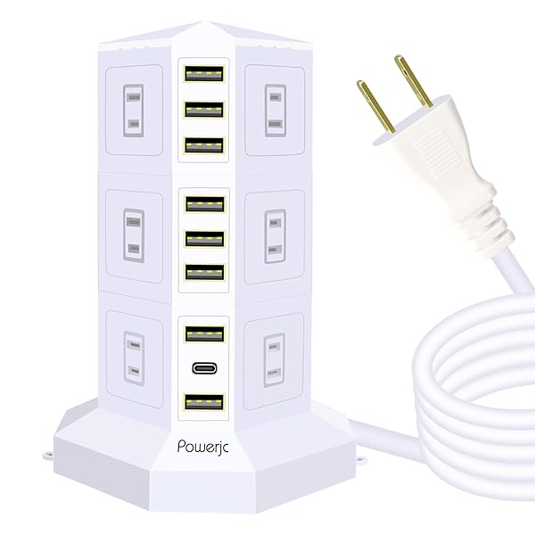 【送料無料】タワー式電源タップ3層縦コンセント 12ACスマート9USB USB C PD高速充電雷ガード 過負荷保..