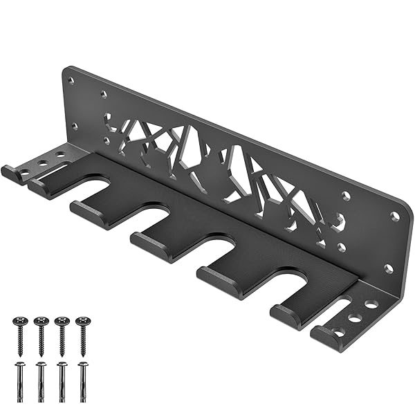 【送料無料】万能壁掛けバーベルホルダー 7フック収納ラック付き バーベルバー4本用 33mm以下のバーサ..