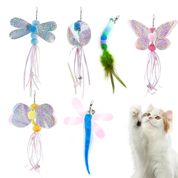 【送料無料】猫じゃらし おもちゃ 飛ぶ虫 鈴付き 猫遊びグッズ6個カシャカシャ昆虫交換用