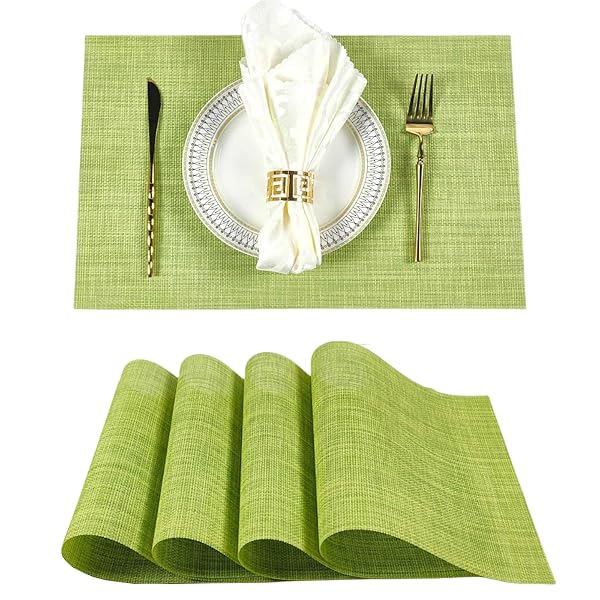【送料無料】ランチョンマット テーブルマット 4枚セット PVC ビニール おしゃれ 北欧 四角 方型 防水 滑り止め 汚れ防止 断熱 保護 お手入れ簡単 拭き取り可能 食卓飾り 雰囲気 調理台 食卓 家庭用「45*30cm」グリーン