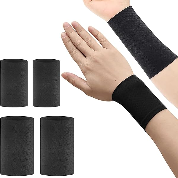 【送料無料】リストバンド 薄手 4枚セット 冷感 野球 テニス ランニングの汗吸収 速乾 通気性 ロング ショート スポーツ ヨガ 筋トレ スポーツ用 夏の日焼け防止対策 男女兼用 (ブラック*4枚, 8cm+12cm)