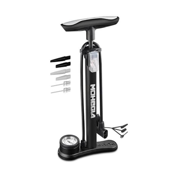 【送料無料】【全バルブ対応】 自転車 空気入れ 160PSI 圧力計付き：仏式 米式 英式バルブ対応 フロアポンプ - 軽量 コンパクト ボール/浮き輪用 - ブラック