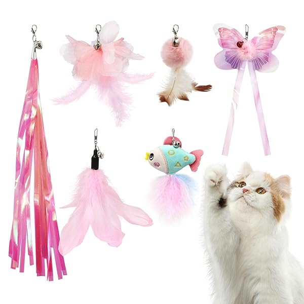 【送料無料】猫じゃらし おもちゃ セット 6種類 羽根 鈴付き 猫遊びグッズ交換用
