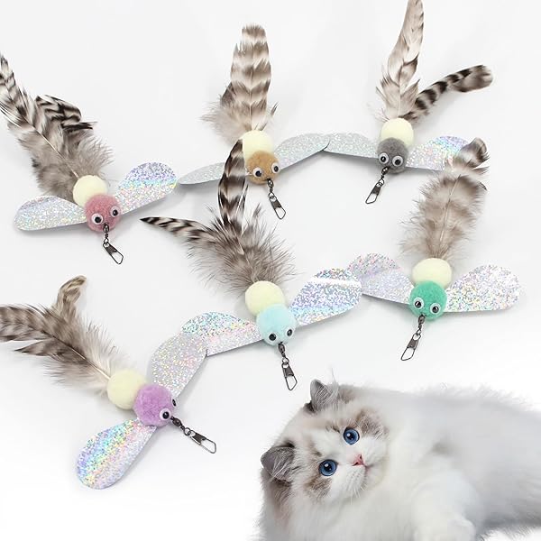 【送料無料】猫じゃらし おもちゃ 飛ぶ虫 鈴付き 猫遊びグッズ交換用6個キラキラ羽昆虫交換用