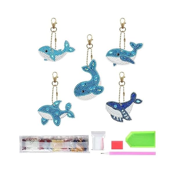 【送料無料】5Dダイヤモンド絵画 キーホルダー クジラ頭 キット 5個セット かわいい 青 小さなペンダン..