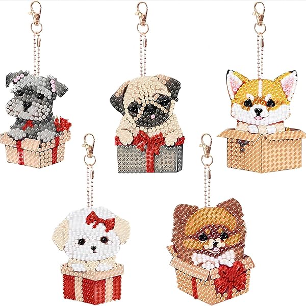 【送料無料】ダイヤモンドアート キーホルダー【 5個セット】DIY キーホルダー 5Dダイヤモンド塗装キット ダイアモンドビーズ キーホルダー 両面全貼り付け DIY手作り キーホルダー 財布 キーペンダント バッグ 装飾用 コップ犬