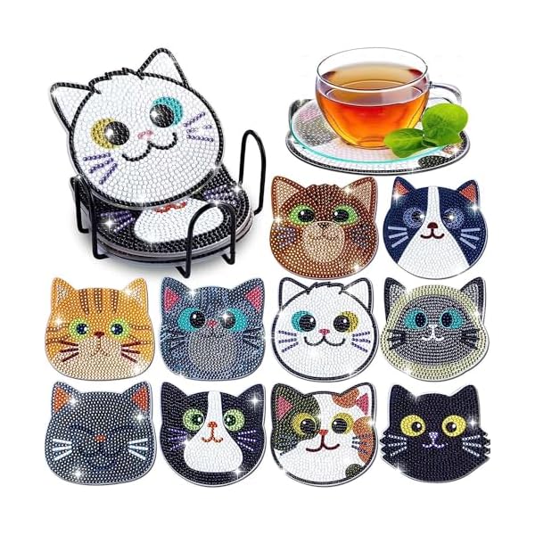 【送料無料】ダイヤモンドアート コースター DIY 5Dダイヤモンド塗装コースター 10個入 ホルダー付き ダイヤモンド クラフト かわいい 手芸キット アート...