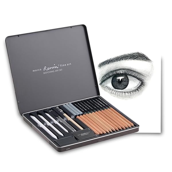 【送料無料】スケッチ鉛筆セット 19 点 3001 型|鉄箱収納 アート絵画キット|9 本 (2H-8B) デッサン鉛筆 3 本木炭鉛筆 3 本紙擦筆 1 個可...