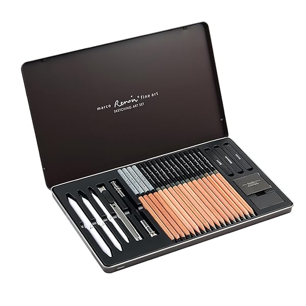 【送料無料】スケッチ鉛筆セット 27点、13本デッサン鉛筆（2H-8B）、4本木炭鉛筆、3本炭精スティック、..