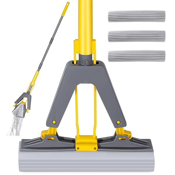 【送料無料】ZNM スポンジモップ フロアモップ 乾湿両用 フローリングモップ 吸水性強い 軽量 床掃除 風呂掃除 手洗い不要 水拭きワイパー 片手操作可能 乾拭き 水拭き 取替ヘッド3個付き