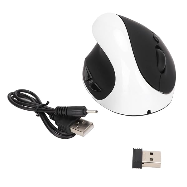 【送料無料】左利きの2.4Gワイヤレス垂直マウス、左利きの人間工学マウス、USBアダプター付きワイヤレス充電式光学式マウス、調整可能なDPI、ラップトップ/PC/タブレット用(黒、白)