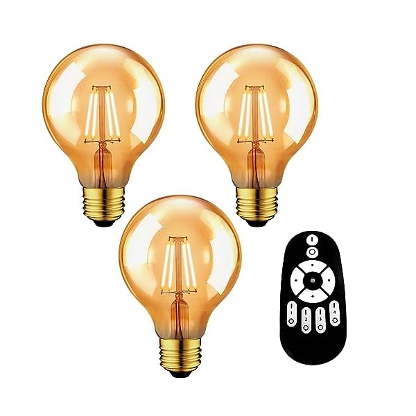 【送料無料】シャンデリア電球 LED電球 3個セット E26口金 G80 720lm 消費電力6W（60W形相当） リモコン付き 無段階調光 フィラメント電球 エジソン電球 広配光 ボール電球 透明全方向タイプ 高輝度 レトロ 雰囲気 調光 調色 遠
