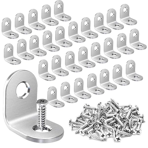 【送料無料】L字金具 ステンレス製 30個 直角ブラケット 棚受け金具 接合金具 補強ブラケット 家具ブラケット L型コーナー 20*20*16mm 専用ネジ60個付き