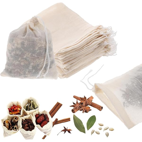 【送料無料】お茶バッグ 使い捨て空の袋 ティーバッグ 巾着袋 綿ガーゼ袋煎じ薬残渣分離コットンフィルターバッグ ファブリックフィルター ティー 着付き 天然 ルースリーフティー＆コーヒー用 (15X20CM-50枚セット)