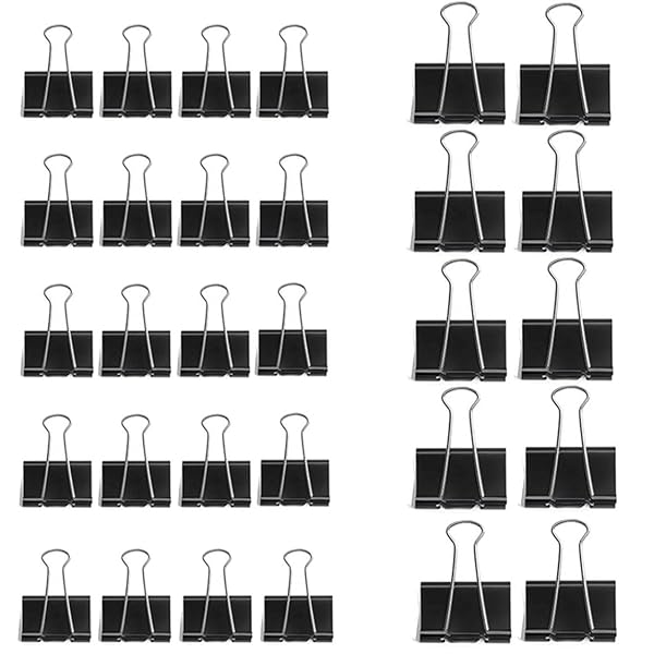 【送料無料】ダブルクリップ セット 25mm 32mm 中 大 ミックスサイズ 30個入り ブラック ペーパークリップ 黒 金属製 書類整理 ペーパーワーク用 事務用品 オフィス 家庭用 文房具