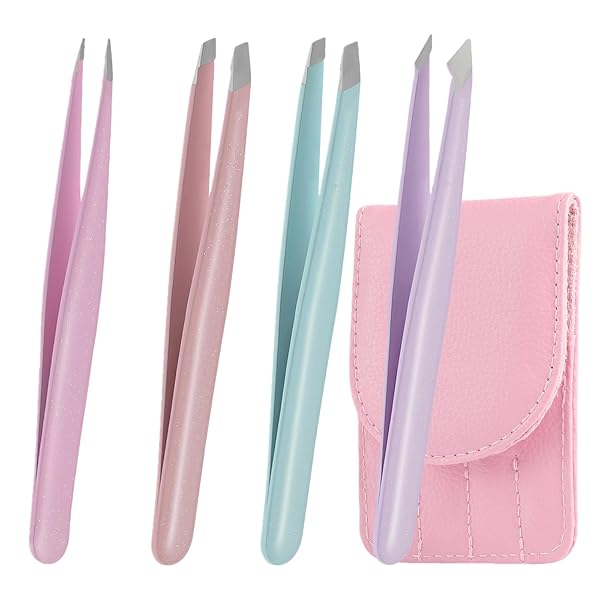 【送料無料】毛抜きピンセット 眉毛/まつ毛/顔の毛/鼻毛/埋没毛処理用 ステンレス製 4本入り