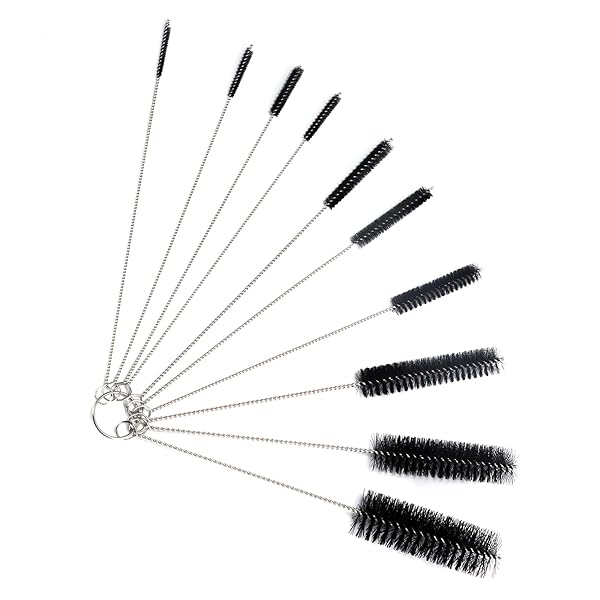 【送料無料】ストローブラシ 洗浄ブラシ ナイロン チューブブラシ 試験管ブラシ 極細 ボトルブラシ カップブラシ 哺乳瓶 細口瓶 注ぎ口洗い 水筒用 キッチンブラシ 排水管 掃除 ブラック 10本セット