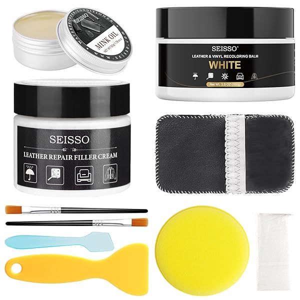 【送料無料】革 補修 キット ホワイト (レザークリーム 100g, 補修クリーム 50g, ミンクオイル 50g, ブ..