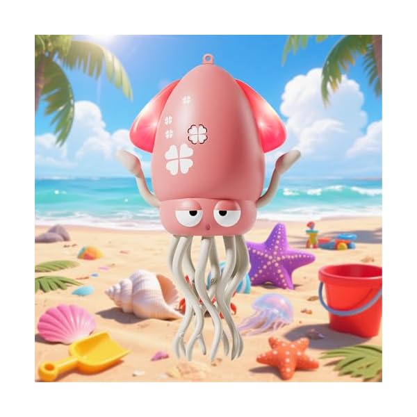 【送料無料】踊るタコ 自動障害物回避 イカ おもちゃ 動くイカ型電動おもちゃ LEDライト＆音楽付き8本足アクション USB充電式 知育ロボット (ピンク)