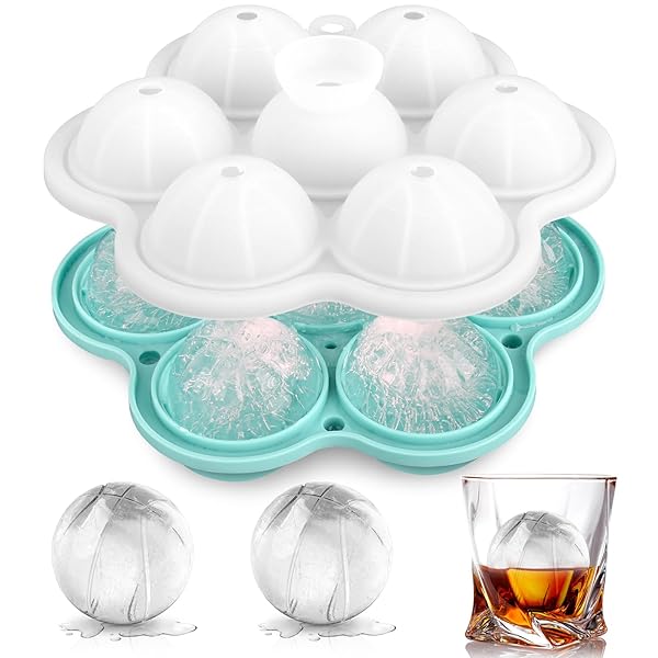 【送料無料】製氷皿 丸氷 製氷機 大きい氷 直径4.5cm 溶けにくい 透明氷メーカー 水漏れなし 食洗機対応 シリコーン製 取出し簡単 7枚大きめボール同時に水注ぎ 省スペース 青い