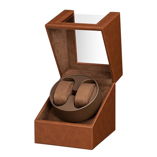 【送料無料】ワインディングマシーン 1本巻き 腕時計 自動巻き上げ機 静音 時計ケース 日本製 マブチモーター ウォッチワインダー 自動巻き時計 設計 新型の腕時計自動巻き上げ機、高級PU皮質 (ブラウン-135F)