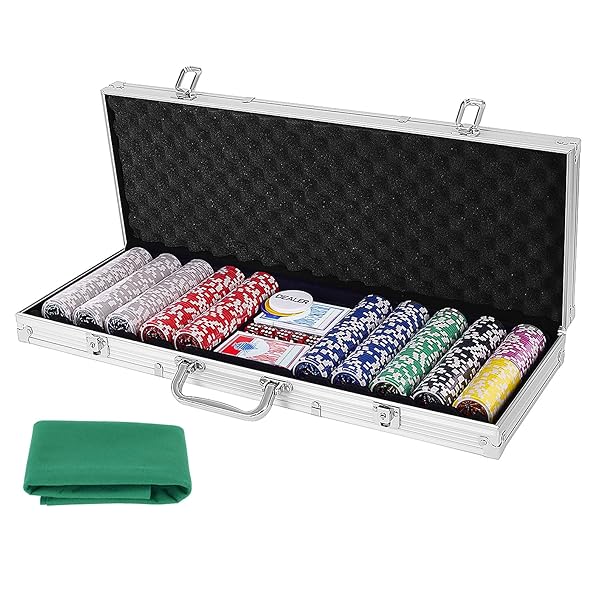 【送料無料】ポーカーチップ 500枚 7色数字入りカジノチップ ポーカーセット トランプ付き マット付き (500枚-シルバー)