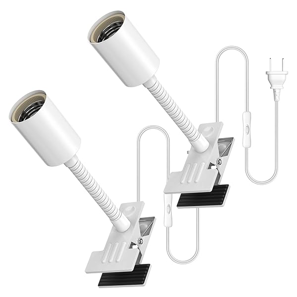 【送料無料】電球ソケット E26、クリップライトソケット、植物育成ライトに適しています、スイッチ付き 1.65 メートルのコード、ネックチューブの長さ13.5 CM,ホワイト,2個入り