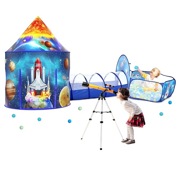 【送料無料】キッズテント 3 in 1ボールプール トンネルとバスケットネット付き 子供用テント 男の子 室内テント 3点セットのボールハウス 宇宙ロケッ ki...