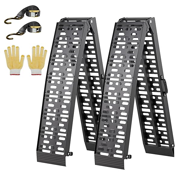 【送料無料】アルミラダーレール 2本セット 長さ228cm 幅30.5cm 耐荷重680kg 折り畳み式 アルミブリッジ 軽量アルミラダー コンパクト 取っ手、固定用のスナップフック付き 滑り止め オートバイク、4輪車用スロープ ブラック