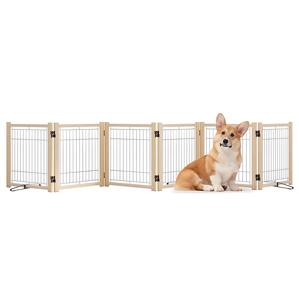 【送料無料】ペットゲート 置くだけ ペットフェンス 室内 高さ43cm 幅351cm 木製犬用ゲート 折りたたみ ついたて ペット 倒れない 飛び出し 脱走防止 中小型犬用 6枚パネルブランド色天然木/銀灰色モデルYS421012-436p商品説明【商品概要】【商品仕様】材質：純天然の木材、丈夫な鉄製。色：さまざまな装飾スタイルに適した原木色。展開時サイズ：高さ43cmx幅351cm。収納時サイズ：高さ43cmx幅58cm。重量：（約）6.6kg。セット：6枚パネル、補助スタンド3個。【ペットに優しい天然木】天然木で環境に優しいペットゲ-トです。柵の棒が鉄製で、デザインもシンプルなで、どんなお部屋にもマッチします。刺激的なにおいがなく、塗料なども使用していないので赤ちやんにとっても安全・安心です。ペットにもやさしい。【安定感がたっぷり】全木製のペットフェンスに改良を加え、柵の棒部分を鉄製にしたことで、ペットフェンスがより安定し、倒れにくいようになった。柵の棒には防腐防錆の技術が施されているので、耐久性では心配ありません。【置くだけのペットゲート】置きたい場所にさっと置くだけ。ペットゲートを伸ばして30秒ですぐに使用できます。折りたたみ角度を調節すれば広くも狭くも使えてとても便利です。【折りたたみ式で移動自由】完全に折りたたむことができるので、移動や保管に便利です。置き型式なので持ち運びが便利です。設置場所に合わせて幅を調節できる、自立タイプと立てかけタイプにできるので、お家のどこでも設置可能、使用しない時はにパネルをたたんでコンパクトに収納できます。【商品説明】【体に害がなく、耐久性が強い素材】純天然の木材を原材料として使用しており、刺激的なにおいがなく、ペットにとっても人にとっても、非常に安全・安心です。同時に強固な鉄製で作られており、安定感して耐久性強いです。【商品詳細】商品種別：ベビー＆マタニティ商品名：【送料無料】ペットゲート 置くだけ ペットフェンス 室内 高さ43cm 幅351cm 木製犬用ゲート 折りたたみ ついたて ペット 倒れない 飛び出し 脱走防止 中小型犬用 6枚パネル製造元： PET商品番号：YS421012-436p商品内容：高さ43cm、長さ351cm、6つのパネル色：天然木/銀灰色【当店からの連絡】お客様にご満足いただけるよう、最後まで誠意を持って気持ちの良いお取引を心がけております。
