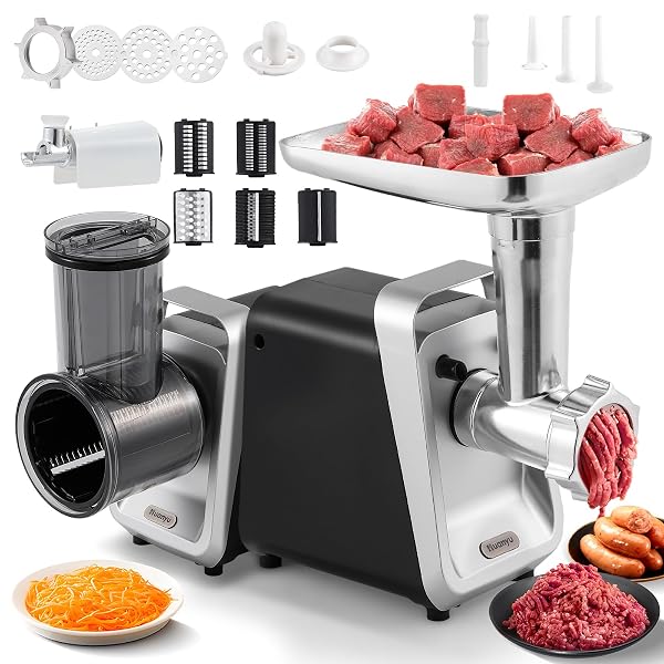 【送料無料】ミートミンサー ミンチ機 350W 3/5/7mmプレート みじん切り 野菜スライサー ミンチ 肉挽き器 挽肉 ソーセージ作り 味噌作り 腸詰め器 牛肉/鶏肉/大豆/ヌードル ホームキッチン用 家庭 業務用 お手入れ簡単ブランド色黒色モデルYSS-20商品説明【商品概要】【ハイパワーモーター】350Wのパワフルな銅製モーターを搭載し、最大回転数は220RPMに達します。ボタンを押すだけで挽けるので、腕が疲れることを心配する必要がありません。1分間に約1.5kgの肉を挽け、短時間で手軽に大量の挽き肉を作ることができます。【粗さ調節可能】細挽き3mm・中挽き5mm・粗挽き7mmの3種類のカットプレートが付属しており、よりこだわって料理を作りたい方に最適です。食感が強く出る粗挽きタイプは、ハンバーグなどに使えばジューシーに。なめらかになる細挽きは、つみれや肉団子にぴったりです。【1台多役】様々な肉だけでなく、野菜スライサーが付属しているので、ジャガイモ・ニンニク・唐辛子などの野菜の挽きもできます。また、ソーセージノズルで、ソーセージも自宅で手軽に作ります。ソーセージ作りに、肉を二度挽きなくそのままケーシングに充填でき、手作りソーセージのように仕上げます。【3段階肉挽き】らせん状の刃が低速で肉を絞り、粉砕時に発生する熱を抑え、きれいに肉を挽きます。そうすると、肉が繊維と栄養を保持する同時に、弾力性が高くて食感が良いです。【お手入れ簡単】本体には耐久性に優れたアルミ合金とABSプラスチックを使用しています。また、部品が分解しやすいので、掃除前の分解がスムーズにでき、お手入れ後の組み立ても手間をかけずにすみます。水温が40度以上になるとアルミ部品の表面が酸化して黒くなる可能がありますので、洗う水温を40度以下に控えてください。【商品説明】ミートミンサー【商品詳細】商品種別：ミニフードプロセッサー商品名：【送料無料】ミートミンサー ミンチ機 350W 3/5/7mmプレート みじん切り 野菜スライサー ミンチ 肉挽き器 挽肉 ソーセージ作り 味噌作り 腸詰め器 牛肉/鶏肉/大豆/ヌードル ホームキッチン用 家庭 業務用 お手入れ簡単製造元：商品番号：YSS-20商品内容：小型色：黒色【当店からの連絡】お客様にご満足いただけるよう、最後まで誠意を持って気持ちの良いお取引を心がけております。