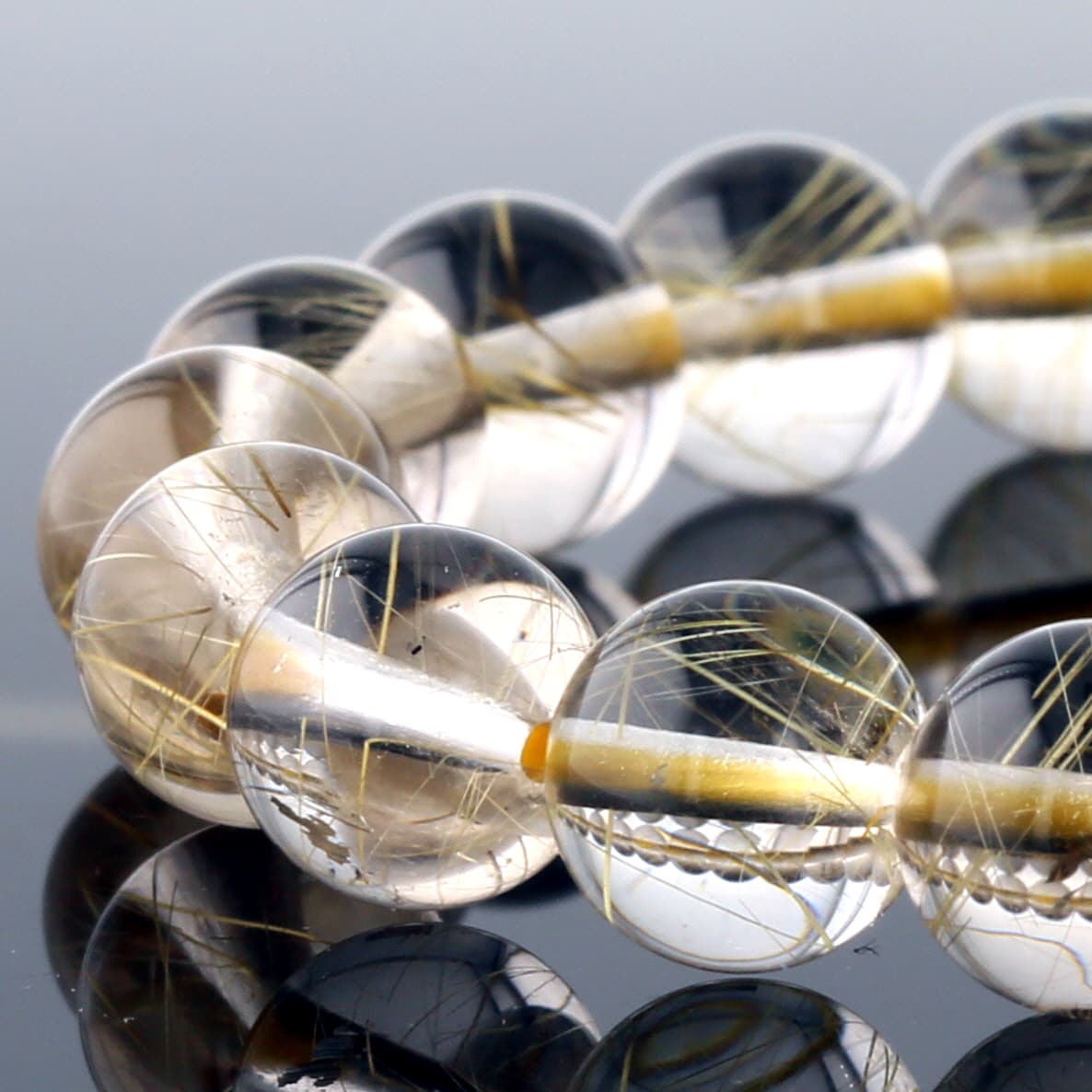 ゴールドルチル ブレスレット 9mm玉 No.50 [ 画像現物・一点物 ] [ 画像現物・一点物 ] パワーストーン 天然石 FORESTBLUE フォレストブルー【3043】