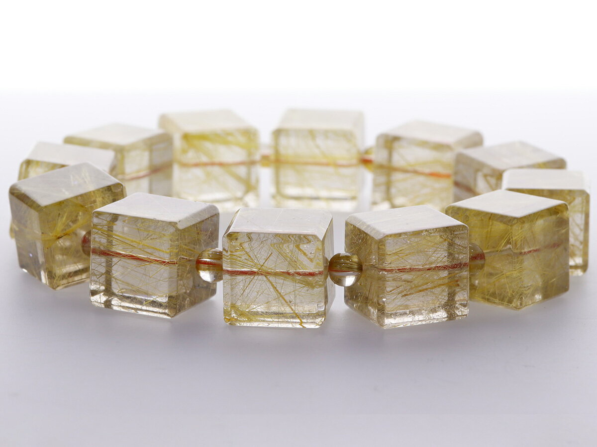 ゴールドルチル キューブ ブレスレット 14mm玉 No.s-2105 （中国広州市市場 直接仕入販売） 取寄せ品 [ 画像現物・一点物 ] パワーストーン 天然石 FORESTBLUE フォレストブルー【s-2105】