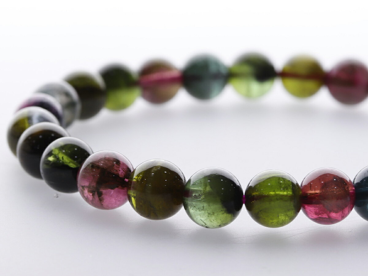 トルマリン ミックス ブレスレット 6.8mm玉 No.s-2505 （中国広州市市場 直接仕入販売） 取寄せ品 [ 画像現物・一点物 ] パワーストーン 天然石 FORESTBLUE フォレストブルー【s-2505】